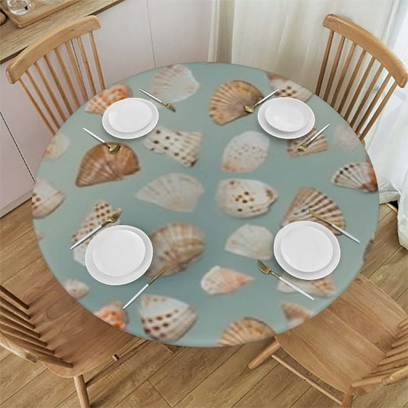 HAOXIT Tablecloth, Pattern with and Oysters Natural Marine Life Beach Theme Image, Round Table Cover for Dining Room Kitchen Decor