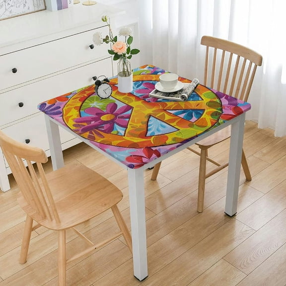 HAOXIT Tablecloth, Peace Daisy Flower Shape Pacifism Summer Illustration, Rectangular Table Cover for Dining Room Kitchen Decor 54''x54''