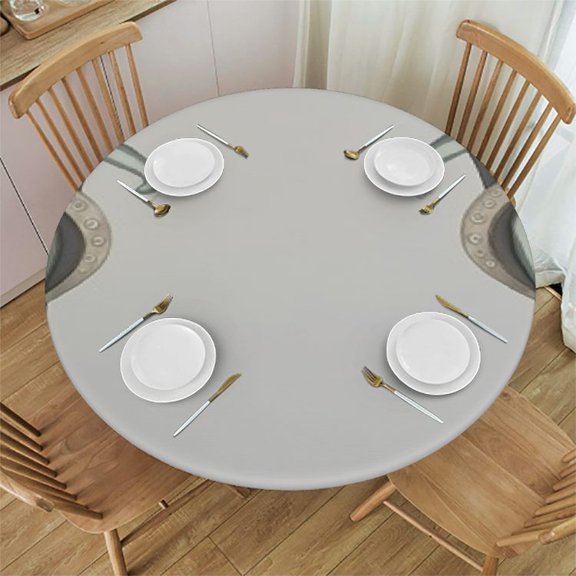 HAOXIT Tablecloth, Retro Polka Dots Motif with Circle Round Shapes Vintage Inspired Design, Round Table Cover for Dining Room Kitchen Decor