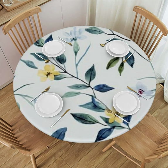 HAOXIT Tablecloth Round Sage Flower Decorative Table Cloth with for Dining Table Party 42-46