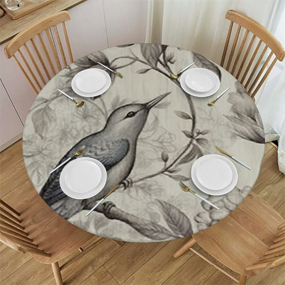 HAOXIT Tablecloth Round Tablecloth, Blend Boho Table Cloth for Birthday Party,Farm House Table Cover Tables（Grey Line Flower 31-35