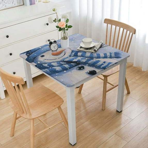 HAOXIT Tablecloth - Square Tablecloth Personality Kids Toddler Design Happy Style Figure Merry Christmas Theme Suitable for Cafeteria Pale Blue White 60''x60''