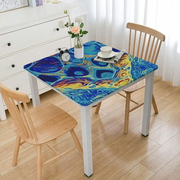 HAOXIT Tablecloth Square ,Rustic Colorful Bohemian Polyester Circle Table Cloth,Wrinkle Stain Resistant Washable Table Cover for Kitchen Dining Room Holiday Party Picnic Patio 46*46