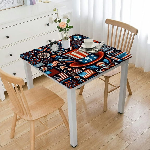 HAOXIT Tablecloth Square, Tablecloths Stain Resistance Polyester American Flag Table Cloth for Party Picnic Dinner Holiday Decor 46*46