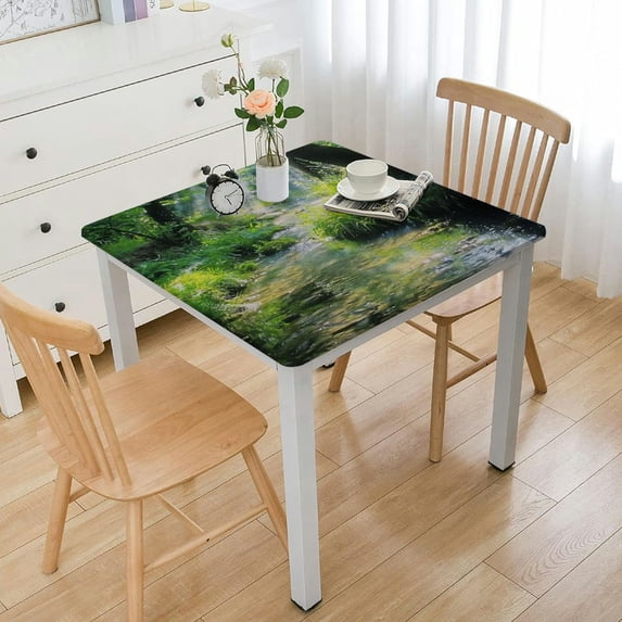 HAOXIT Tablecloth, Stream Cascade in Tropical Among Trees Serene , Dining Room Kitchen Rectangular Table Cover 60''x60''