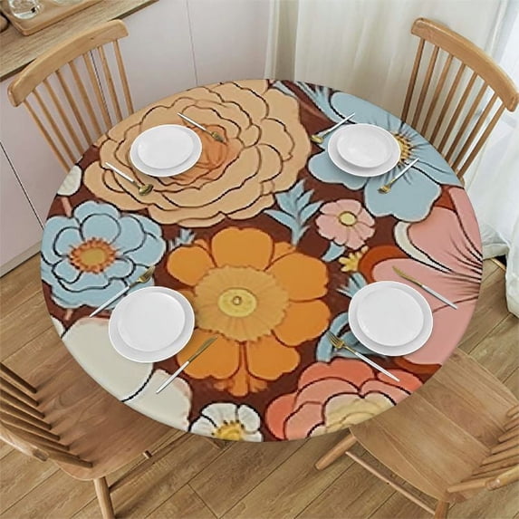 HAOXIT Tablecloth, Summer Flower Print Table Cover for Holiday Home Picnic Party Wedding Buffet Dining Room Kitchen 46-50