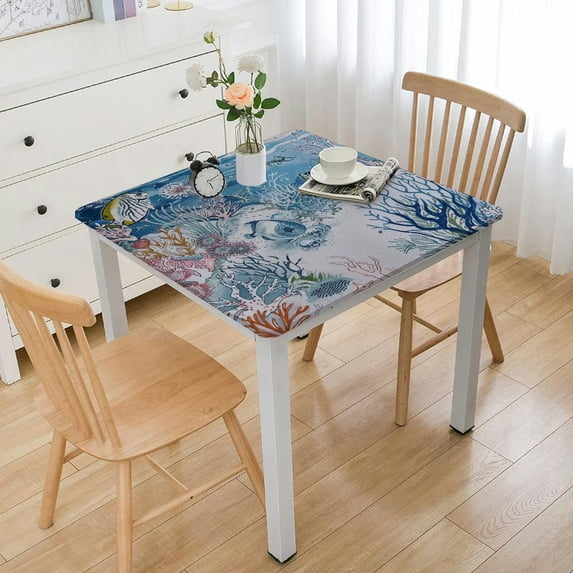 HAOXIT Tablecloth Table Cover Coastal Ocean Themed Rectangle Table Cloth for Kitchen Dining Table Picnic Decoration Supplies 46*46