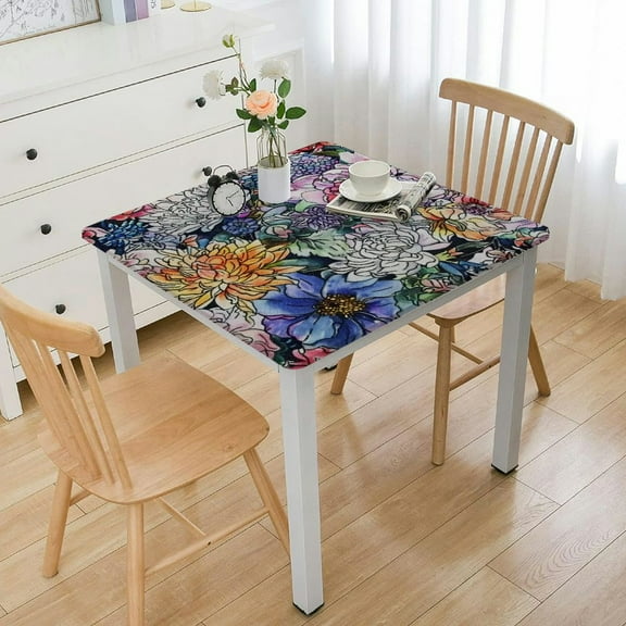 HAOXIT Tablecloth Table Cover Decorative Washable Rectangle Tablecloths, Kitchen, Dining, Buffet Parties & Camping, Floral Love - Spring/Summer white