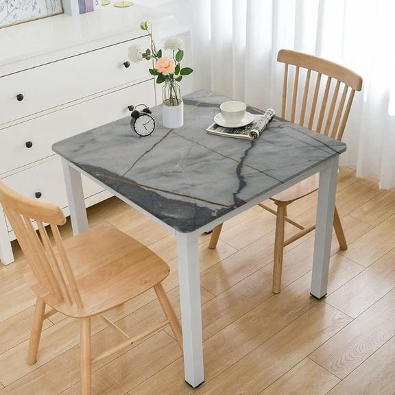 HAOXIT Tablecloth Waterproof For Square/Rectangle Table Cloth, Washable Polyester Dining Wipeable Tablecovers, White Gray Marbling Print Table Cover For Baby Shower Baptism Party 52*52
