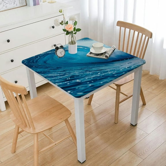 HAOXIT Tablecloth, Wavy Adventurous Summer Holiday Destination Print, Rectangular Table Cover for Dining Room Kitchen Decor 60''x60''