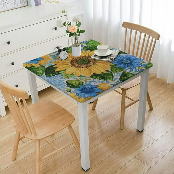 HAOXIT Tablecloth,Yellow Floral Table Cloth for Rectangle Tables,Spring Summer Waterproof Resistant Farmhouse Flower Table Cover Kitchen Dining Room 40*40