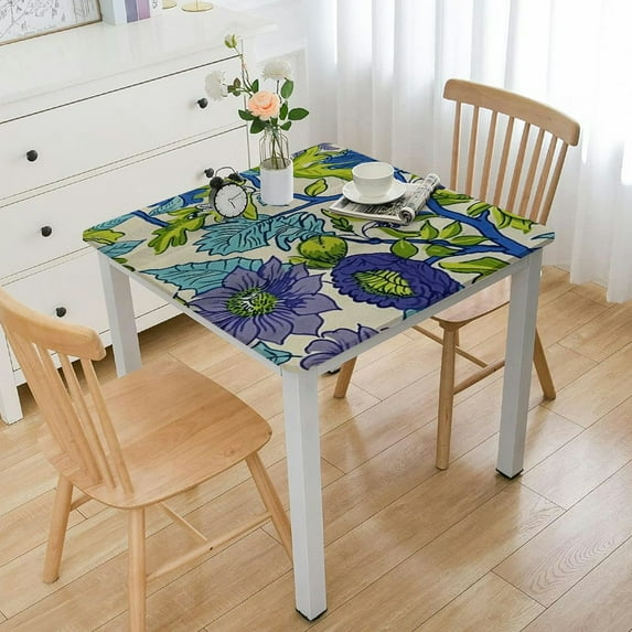 HAOXIT Tablecloth for Square Tables, Cotton Kitchen Dining Table Cloth, Linen Blue Lavender, Table Cover for Indoors and Outdoors white