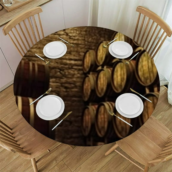 HAOXIT Tablecloth, for Storage of Wine Italy Oak in Cold Dark , Round Table Cover for Dining Room Kitchen Decor