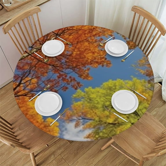 HAOXIT Tablecloth, of Fall Country of Photo, Round Table Cover for Dining Room Kitchen Decor 42-46