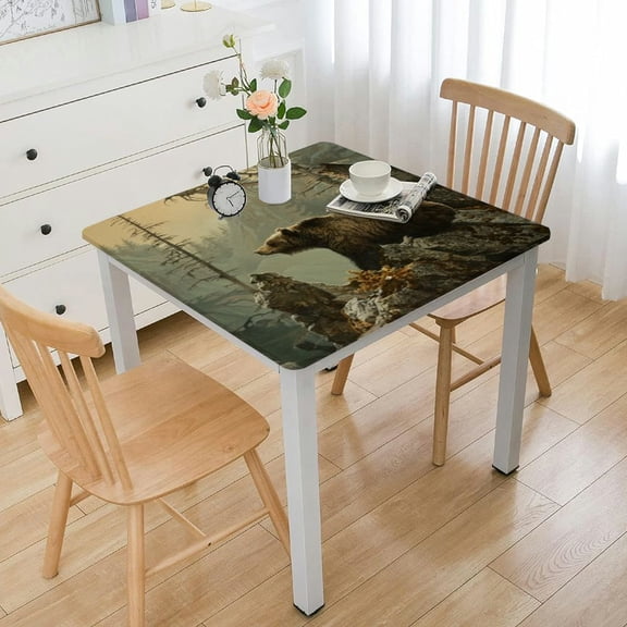 HAOXIT  Tablecloths Animal Bear Brook Canyon Forest Mountain Nature Kitchen Dinning Tabletop Decoration, Polyester Table Cover for Indoor Outdoor Tablecloth 36*36