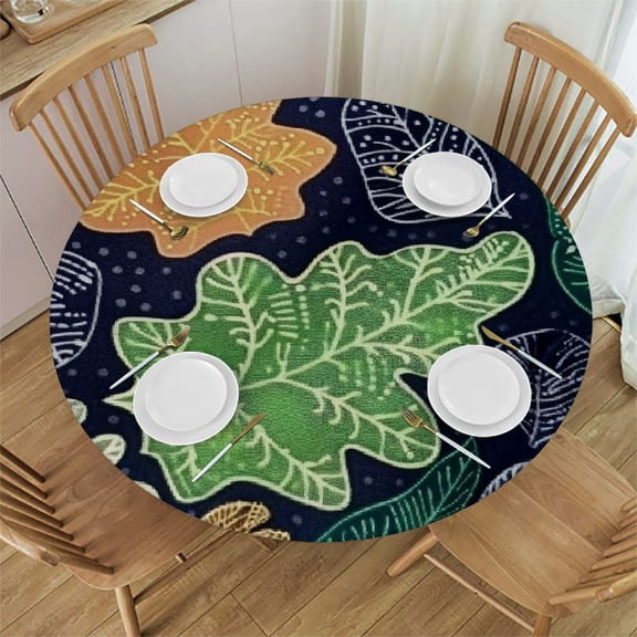 HAOXIT Tablecloths Tropical Palm Leaves Table Cloth Hawaii Round Table Covers Aloha Summer Beach Pool Kids Birthday Tablecloth Party Supplies 42-46