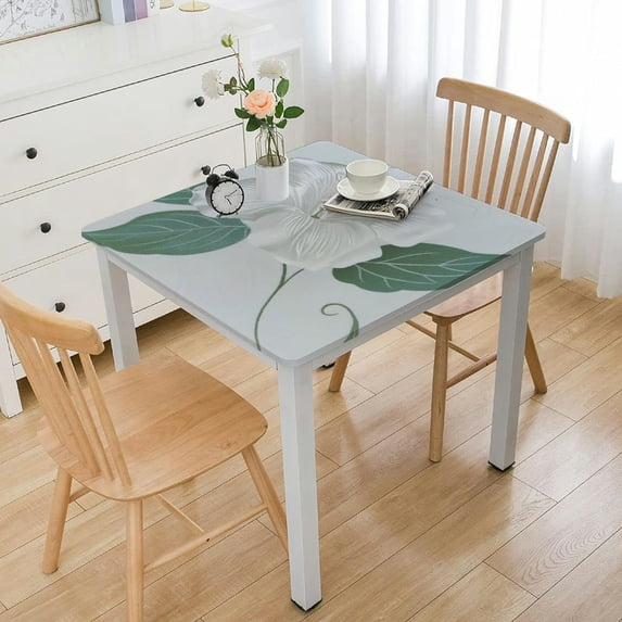 HAOXIT Tablecloths for Rectangle Tables, Light Green Flower Table Cloth,Summer Fall Table Cover for Dining Room Outdoor(Rectangle) white