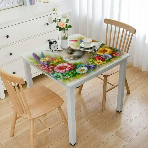 HAOXIT Tablecloths for Square Table Cover, Cotton Linen Fabric Table Cloth for Dining Room Kitchen, Colorful Summer 54''x54''