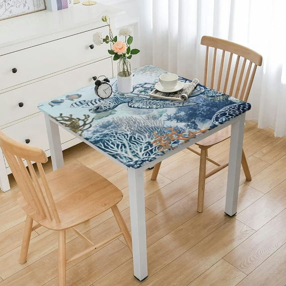 HAOXIT Teal Blue Waterproof s Rectangle Dining Table Cloth Washable Table Cover for Kitchen Table, Coffee Table, Party 52*52