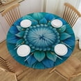 thumbnail image 1 of HAOXIT Teal Flower Round Fitted Tablecloth Small Round Table Cover with Elastic Edge Waterproof Wipeable Circle Outdoor Table Cloths for Party Patio Kitchen Decor Fit Round Table 31-35, 1 of 8