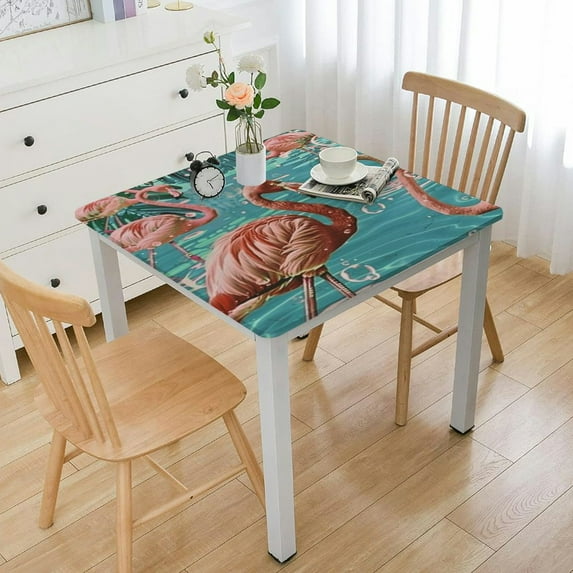 HAOXIT Teal Pink Flower Square Table Cloth Cover Decorations Fabric Square Tablecloth for Home Dining Room Kitchen Decor 46*46