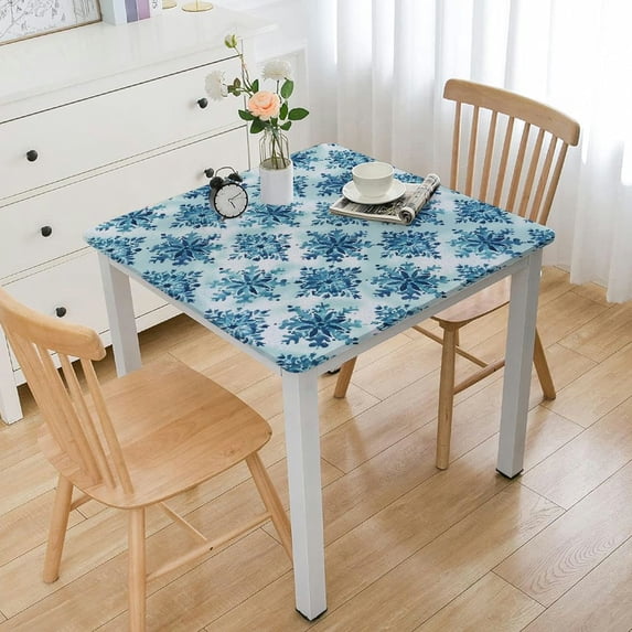 HAOXIT Teal Tablecloth, Wintertime Inspiration Ornate Abstract Snowflakes in Pale Colors Christmas, Rectangular Table Cover for Dining Room Kitchen Decor 60''x60''
