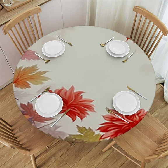HAOXIT Thanksgiving Fall Leaf Tablecloth Round Leaf Table Cloths Polyester Fabric Fall Leaf Table Cover for Kitchen Dining Room Picnic Party /Fall 42-46