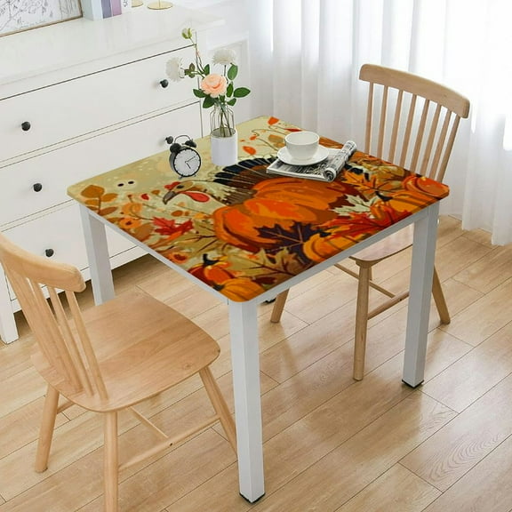 HAOXIT Thanksgiving Square Tablecloth - Fall Table Cloth Pumpkin Tablecover Square Rectangle Table Cover for Dinner Party Decor 36*36
