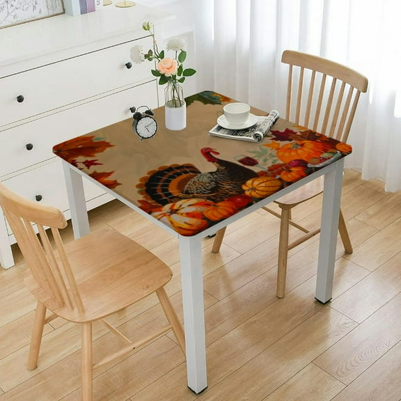 HAOXIT Thanksgiving Tablecloths for Rectangle Tables, Turkey Tablecloths for Halloween Fall Party, Pumpkin Leaves Polyester Table Cloth for Dinning Table 44''x44''