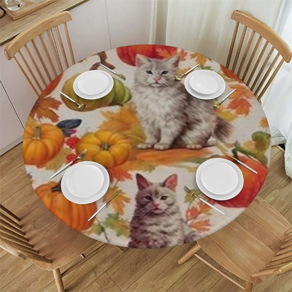 HAOXIT Thanksgiving Turkey Round Tablecloth for Dining Party Weddings BBQs 42-46