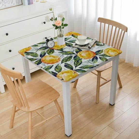 HAOXIT Thick Cotton for Rectangle Table for Party Home DiningRoom, Yellow Lemon Decorative Table Cover 54''x54''