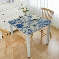 thumbnail image 1 of HAOXIT Thick Linen Rectangle Tablecloth - White and Blue Floral Waterproof Rustic Toile Table Cover Farmhouse Decoration, Suitable for Home, Kitchen Dining Tablecloth 52*52, 1 of 7