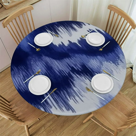 HAOXIT Tie Dye Round Fitted Tablecloth,, Elastic Edge, Can Wipe Indoor/Outdoor Dining Table Cover, Fit for Round Table 46-50