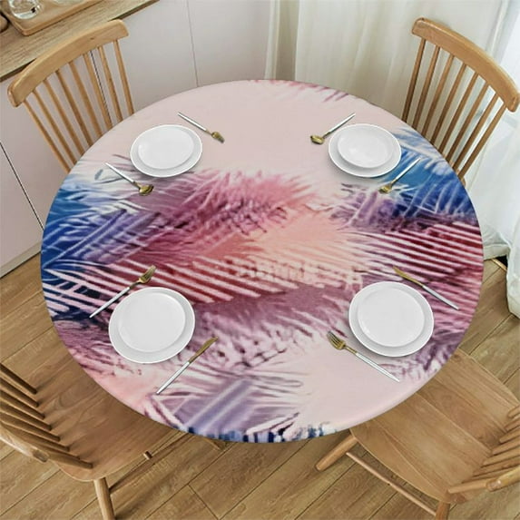 HAOXIT Tie Dye Round Fitted Tablecloth,, Elastic Edge, Suitable for Table Decoration, Buffet and Camping, Fit for Round Table 31-35