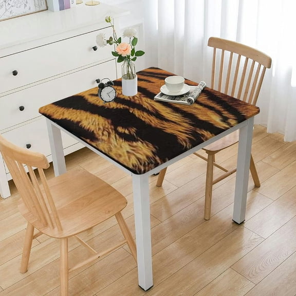 HAOXIT Tiger Striped Pattern Print Square Table Cover with Anti Slip Tablecloth, Polyester Tablecloth,Outdoor Waterproof Elastic Tablecloth,Easy to Clean 46*46