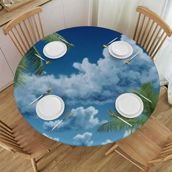 HAOXIT Travel Tablecloth, Sunny Vacation Clear Sky Scenic Summer Seashore Picture, Dining Room Kitchen Round Table Cover