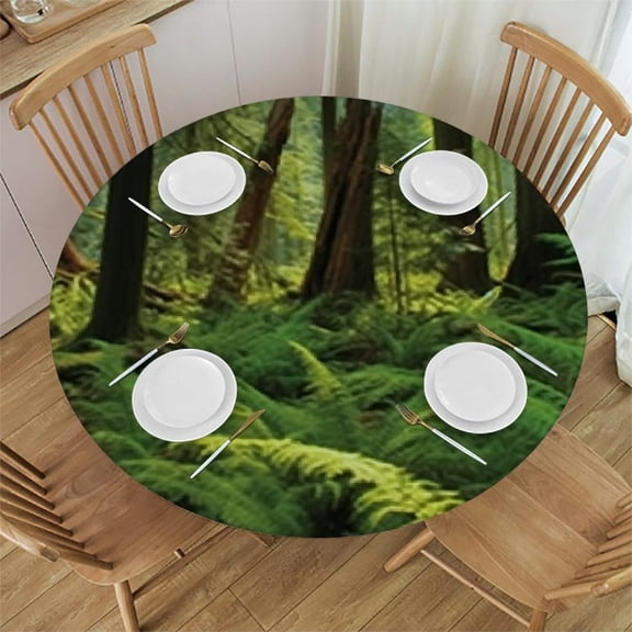 HAOXIT Tree Tablecloth, Idyllic Rainforest in Island Moss on Plant Nature Ecology Photo, Round Table Cover for Dining Room Kitchen Decor 46-50