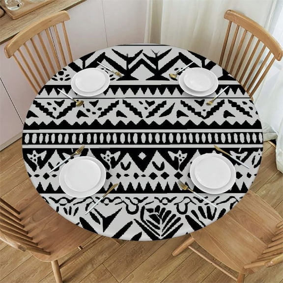 HAOXIT Tribal Tablecloth, Aztec American Folkloric Art Borders Tribal South America Culture, Dining Room Kitchen Round Table Cover