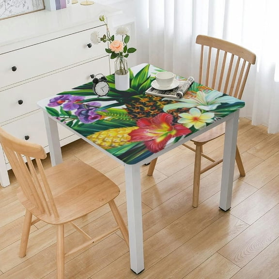 HAOXIT Tropical Leaves Square  Tablecloth Summer Palm Leaf Floral Pineapple Outdoor Decorative Table Cloth Hawaiian Flower Washable Polyester Table Cover for Kitchen Dining Room Party Home Decor 40*40