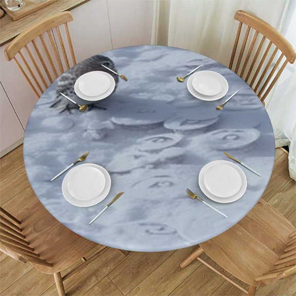 HAOXIT  Truck Round Tablecloth, Hand Drawn Style Pattern Emergency Rescue Mission Illustration, Circle Table Cloth Cover for Dining Room Kitchen Decoration 38-42