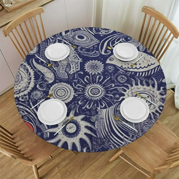 HAOXIT Under The Sea Tablecloth, Ocean Animals Shells Plants Seahorse Turtle Fishing Theme Artwork Print, Round Table Cover for Dining Room Kitchen Decor