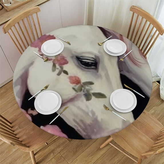 HAOXIT Unicorn Flower Wreath Tablecloth Watercolor Animal Floral Boho Round Table Cloth Protector Proof Table Cover 46-50