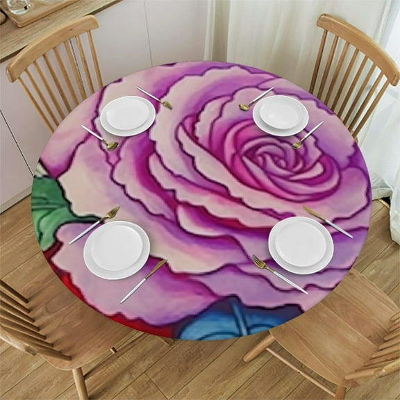 HAOXIT Unicorn Head Tablecloth Floral Wreath Confetti Round Table Cloth Protector Proof Table Cover 31-35
