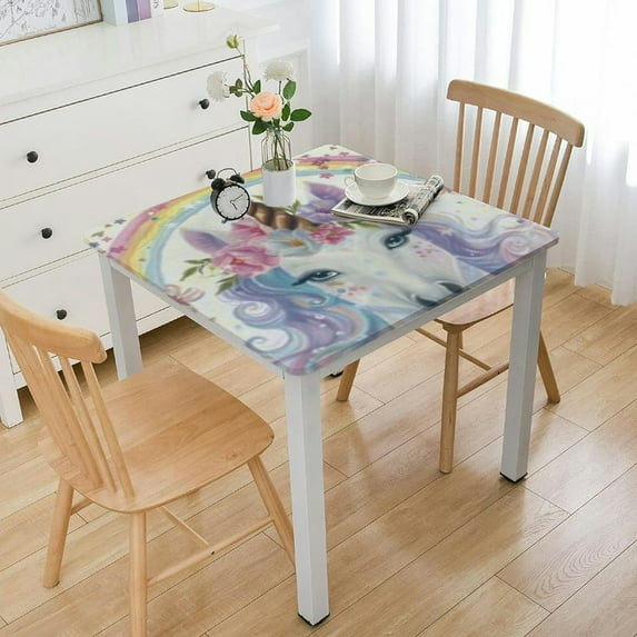 HAOXIT Unicorns Party Tablecloths for Decoration, Square Rectangle Party Table Covers for Kids Girls Birthday Baby Shower Party Supplies White