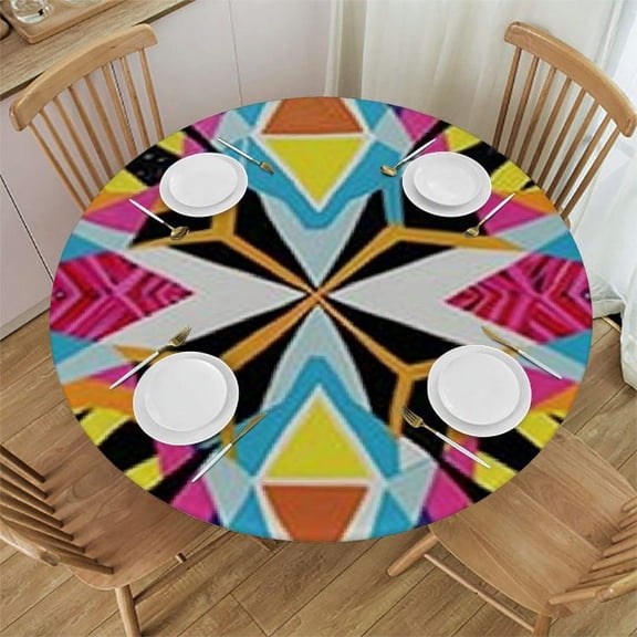 HAOXIT Urban Graffiti Tablecloth, Rainbow Colored Bold Lines Colorful Inspired Pattern, Round Table Cover for Dining Room Kitchen Decor