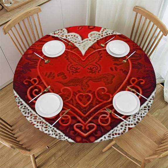 HAOXIT Valentines Day Round Red Romantic Love Heart Suitable for Kitchen Decorantion/Indoor and Outdoor Dining Table/Party/Picnic 38-42