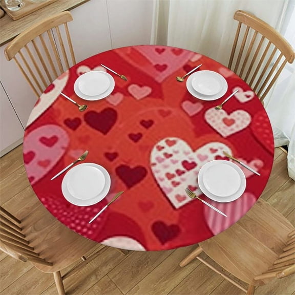 HAOXIT Valentines Day Round Tablecloth for 14th February Decorative Table Cloth Table Covers with Washable Polyester for Home Kitchen Dining Table Outdoor Wedding Party 31-35