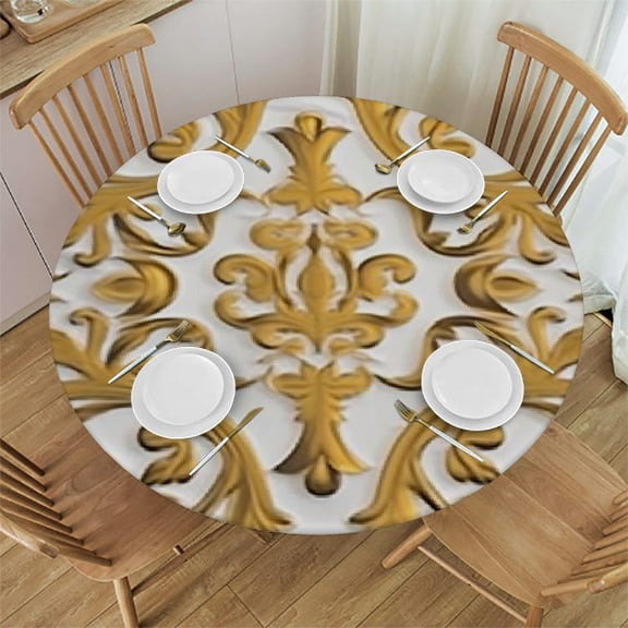 HAOXIT Victorian Tablecloth, Victorian Pattern Oriental Square Pattern, Round Table Cover for Dining Room Kitchen Decor