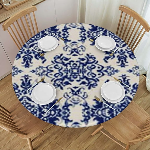 HAOXIT Vintage Ikat Stripes Round Tablecloth BohoTable Cloths Waterproof Table Cover for Dining Holiday Banquet 38-42