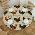 thumbnail image 1 of HAOXIT Vintage Rooster Village Chicken Elastic Edged Fitted Round Tablecloth, Waterproof Oil Proof Polyester Table Cloth Decorative Fabric Table Cover for Dining Table 31-35, 1 of 8